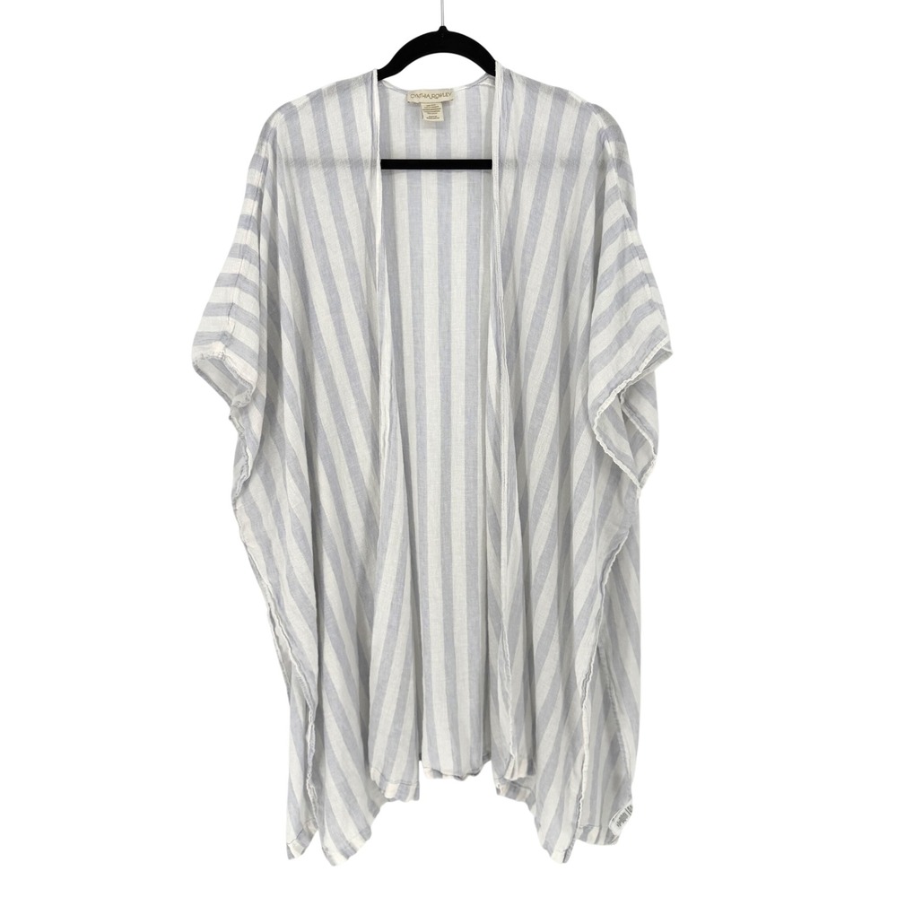 Cynthia Rowley Kimono Striped One Size Blue White Linen Blend Beach Cover Up